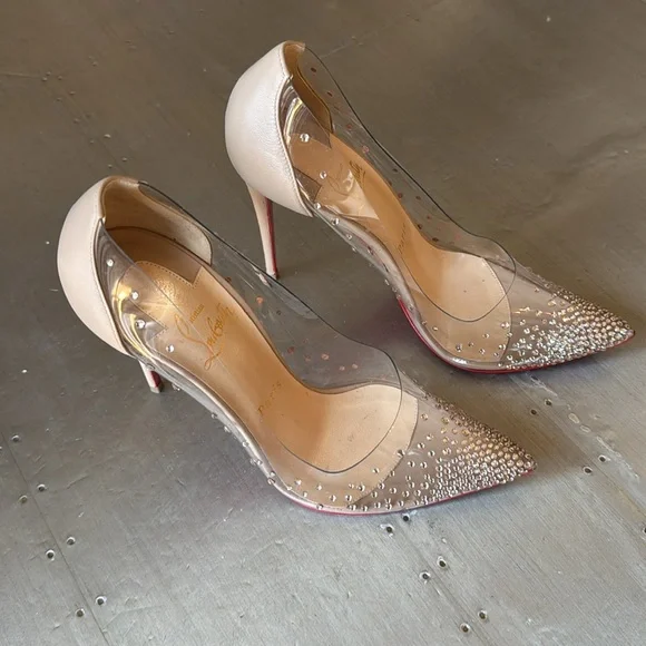 Christian Louboutin degrastrass nude pvc crystal Preowned 100mm stiletto 38.5 - Picture 3 of 14